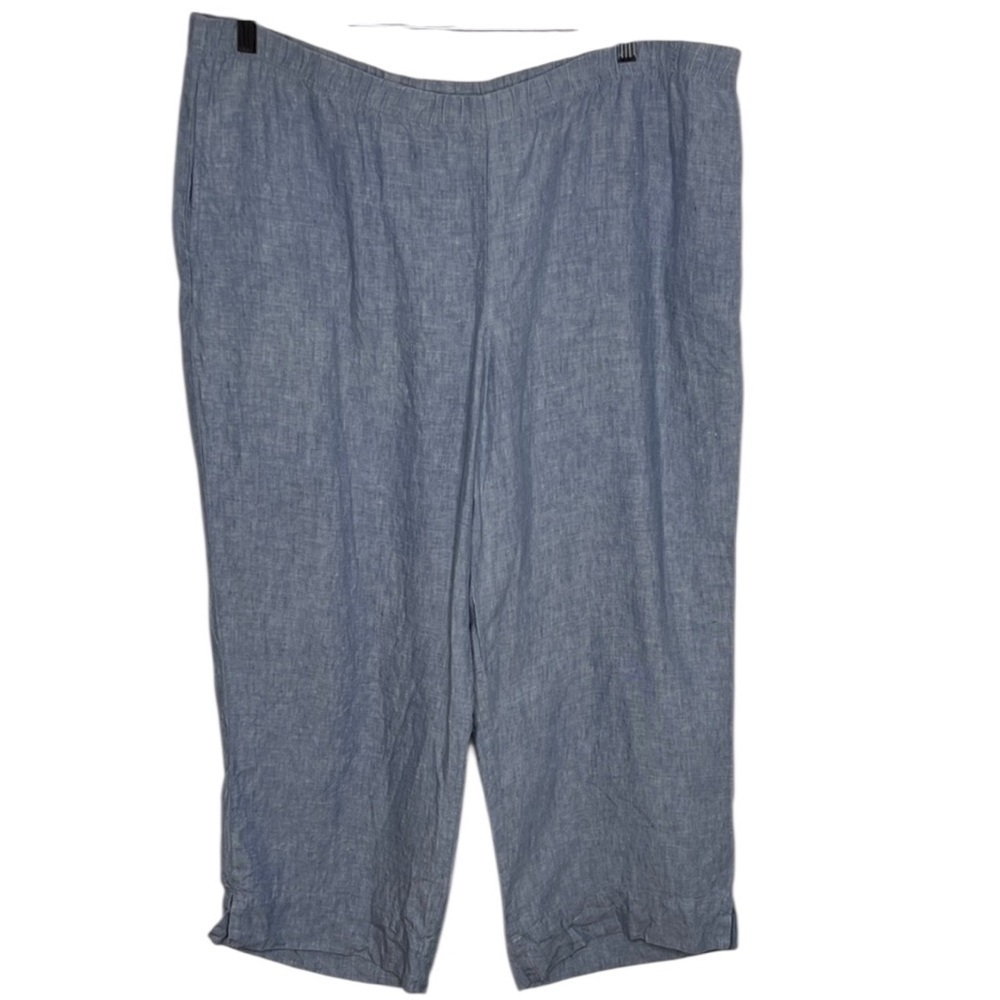 J. Jill Love Linen Blue Wide Leg Cropped Pants Women Size L